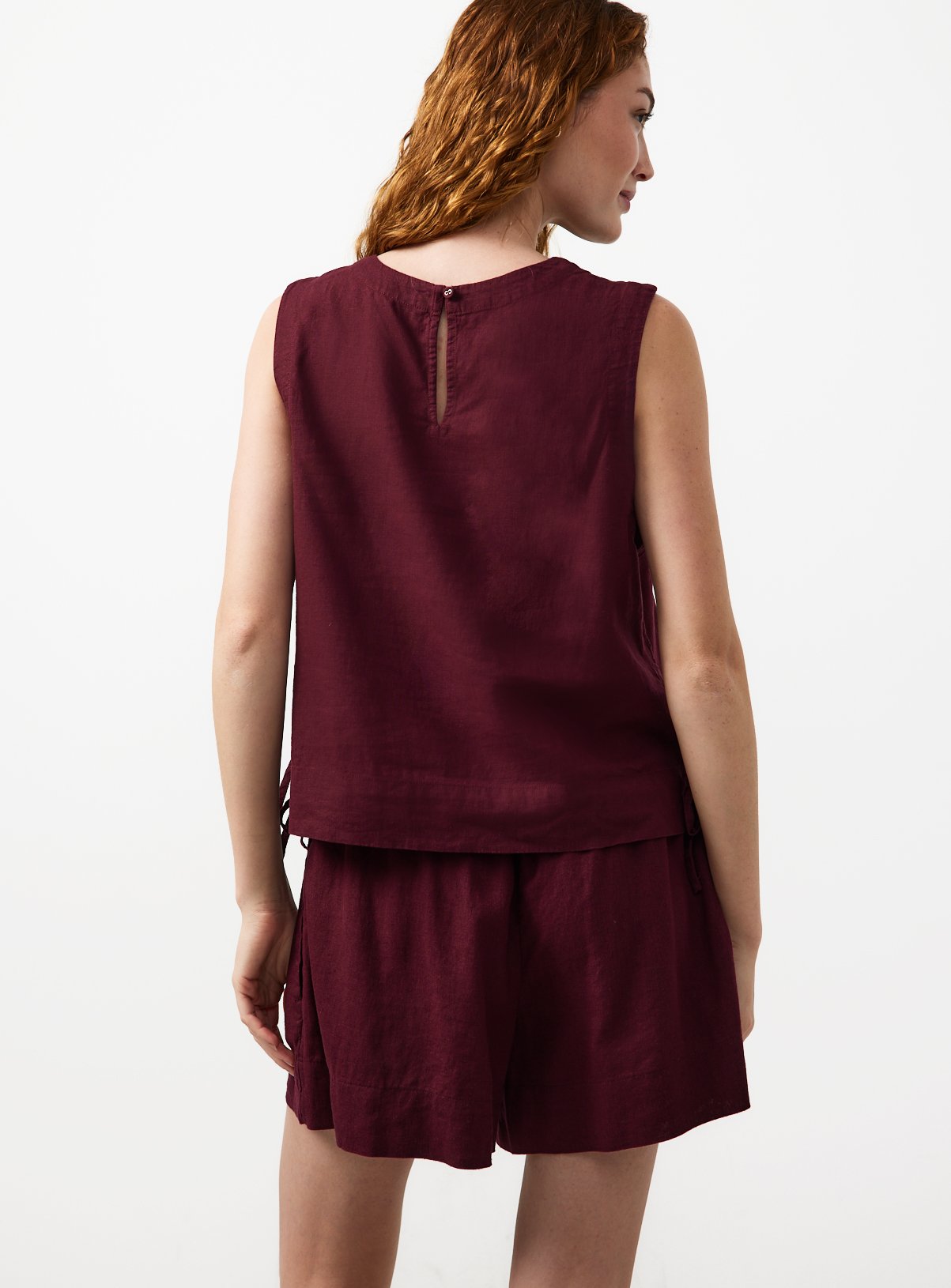 Dark Red Linen Rich Side Tie Shell Top 20 - Image 4 thumbnail